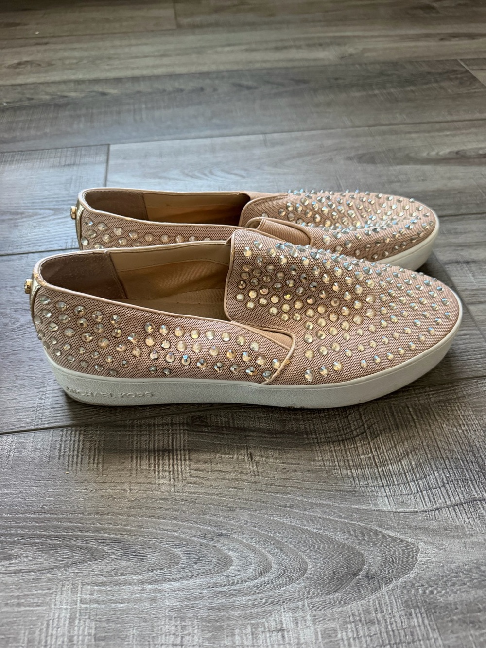 MICHAEL Michael Kors Rose Gold Crystal-Embellished Slip-On Sneakers